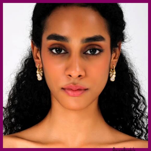 14K Gold Plated Huggie Hoop Earrings Dangle Statement Hypoallergenic - Picture 3 of 7